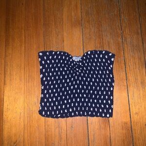Urban Outfitters Navy and White Smocked Crop Top
